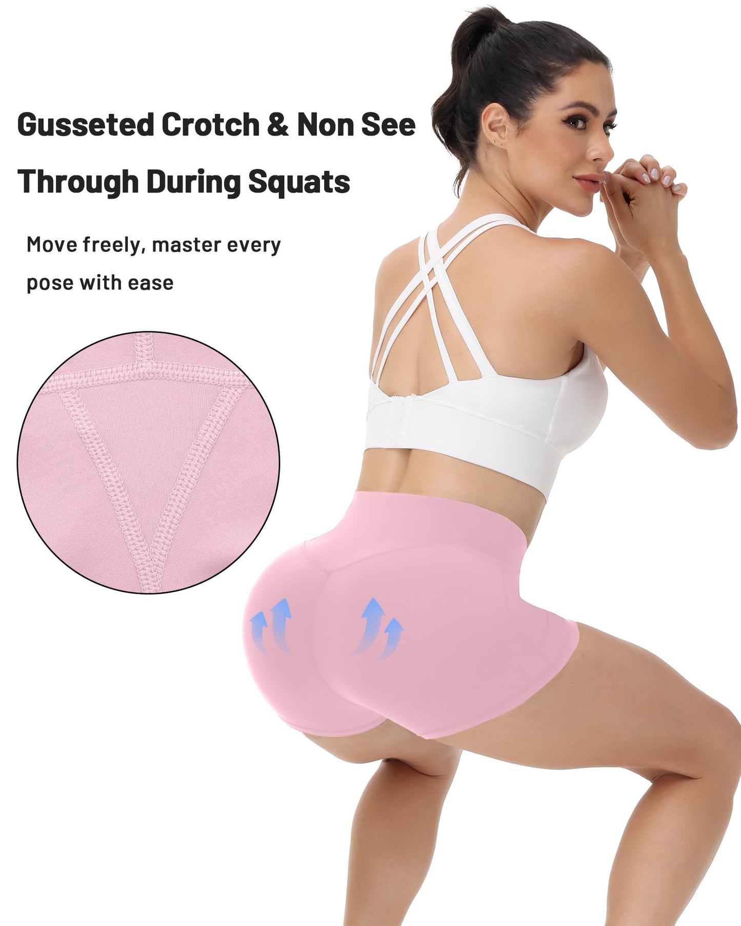 Runhit Bike Shorts with Pockets Women - 3'' High Waisted Volleyball Workout Gym Spandex Quick Dry Tummy Control Shorts Pink