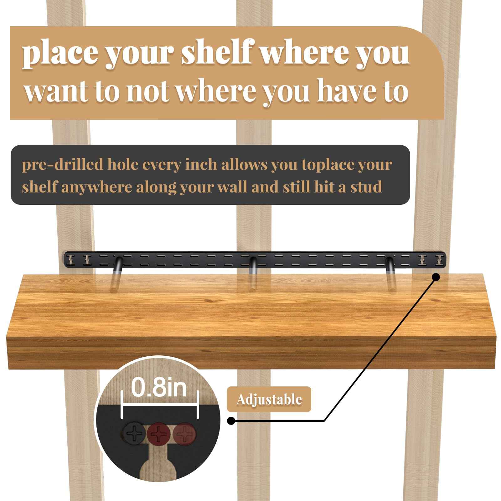 2pcs Floating Shelf Bracket Heavy Duty Hidden Metal Brackets for Shelf,Invisible Shelves Hardware Without Jig (22" x 8" x 1.5" Without Tools)