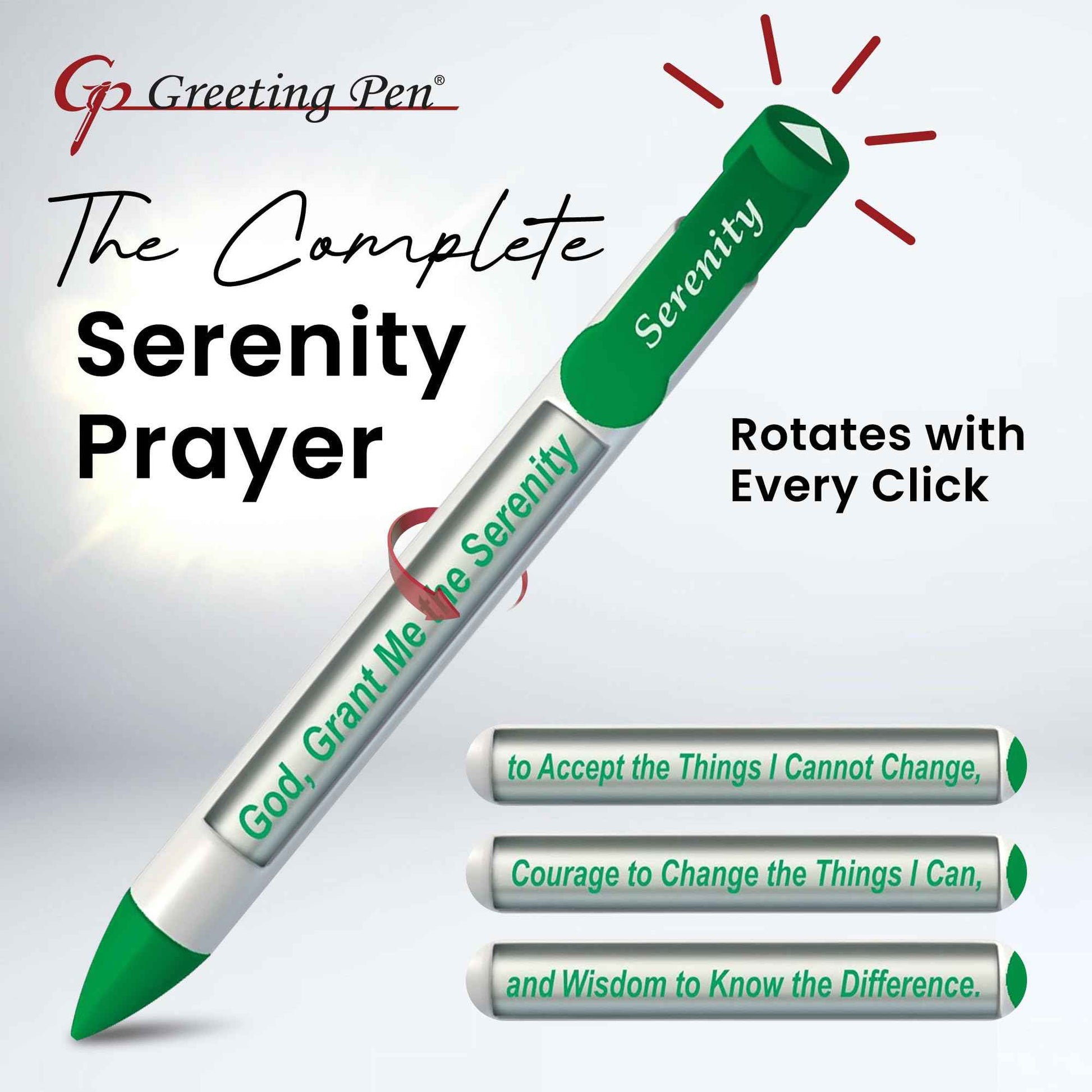 Greeting Pen – Serenity Prayer Rotating Message Pen – Inspirational Christian pen with 4 Uplifting Bible Verse Messages – Faith-Based Encouragement for Recovery – Variety -36 Pack 9027