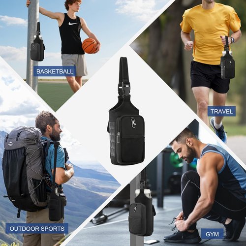 MLIYYBE Magnetic Gym Bag - Water Bottle Carrier Holder with Strap & Phone Pockets, Gym Bottle Pouch Sleeve, Water Bottle Sling Pouch, Gyms Accessories for Men and Women（Black）