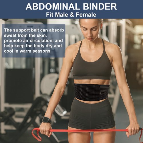 FDFuZhao Umbilical Hernia Belt for Men & Women, Abdominal Support Binder with Hernia Support Pad, Adjustable Truss Support, Black, L