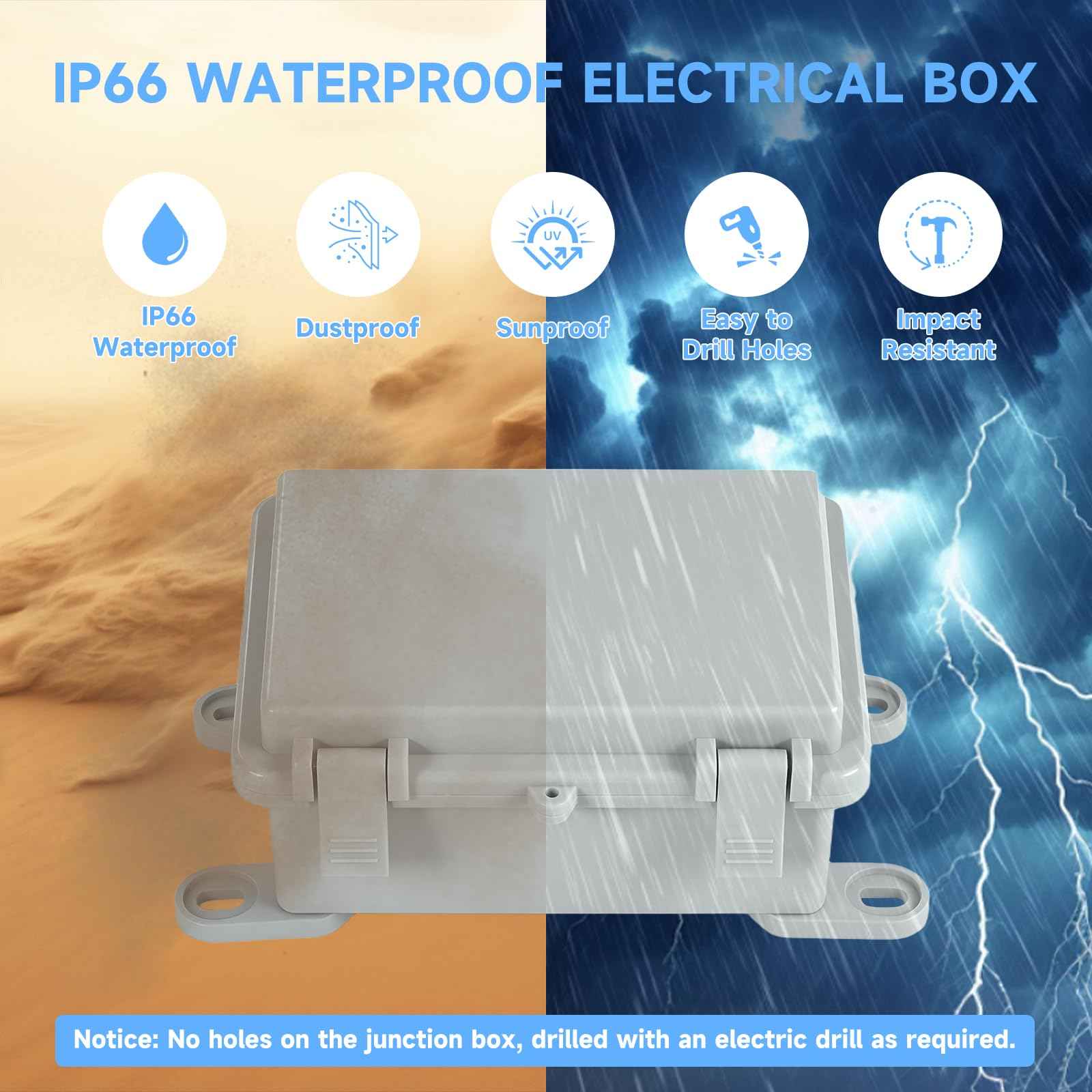 Outdoor Electrical Junction Box Waterproof IP65, Thicken ABS Plastic Project Enclosure Weatherproof with 1 Grid Mounting Plate, 2 Cable Glands, 4 Wall Brackets and 8 Screws (Small: 5.9"x3.9"x2.8")