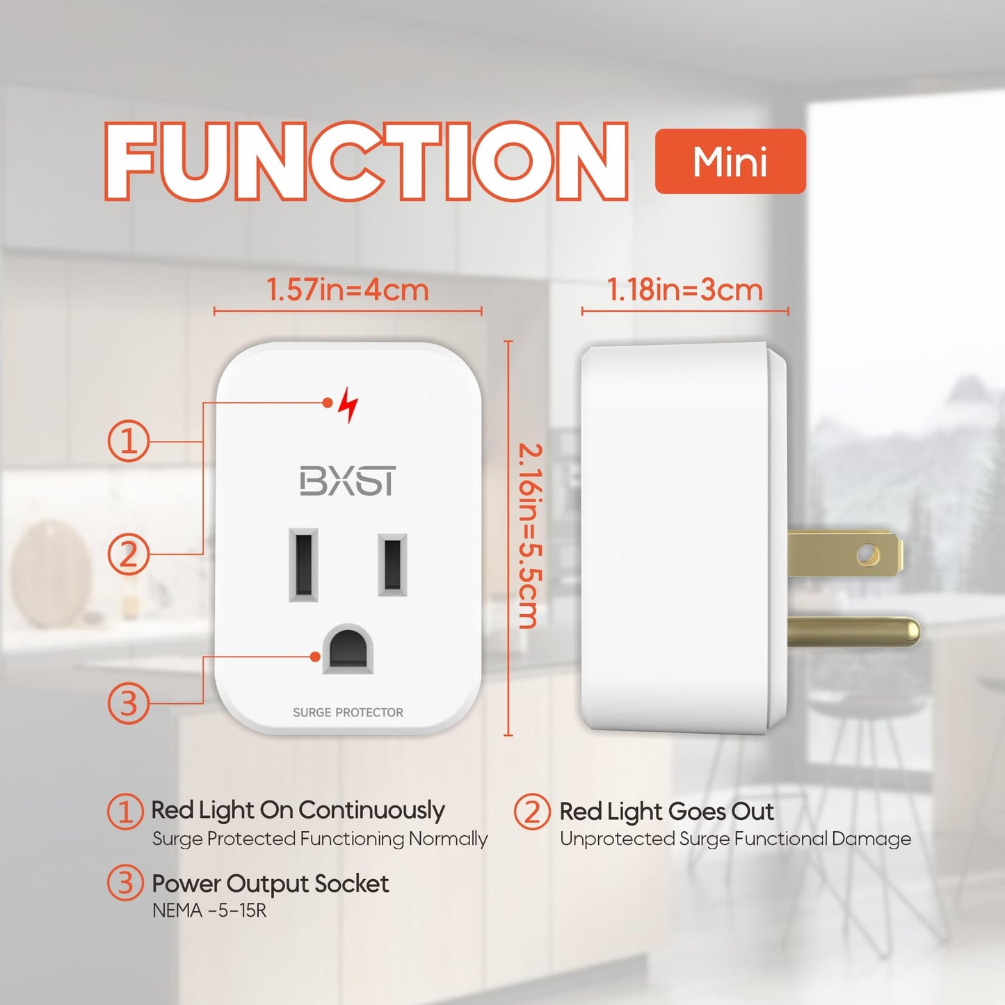 BXST Single Outlet Surge Protector for Refrigerator Small Wall Tap Surge Protector Single Plug 120V Mini Socket Lightning Protection for PC, TV, Phone, PS5 and Home Appliances, 15A, 1800W
