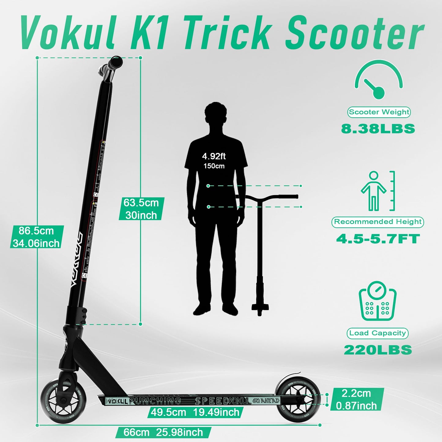 VOKUL K1 Pro Stunt Trick Scooter for Kids 8 Years and Up Freestyle Skate Park Street for Boys Girls