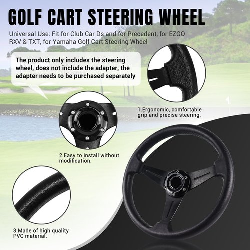 LOSCHEN Golf Cart Steering Wheel Universal Design for Club Car Ds and Precedent EZGO RXV & TXT, for Yamaha Golf Cart Steering Wheel-Black Strip