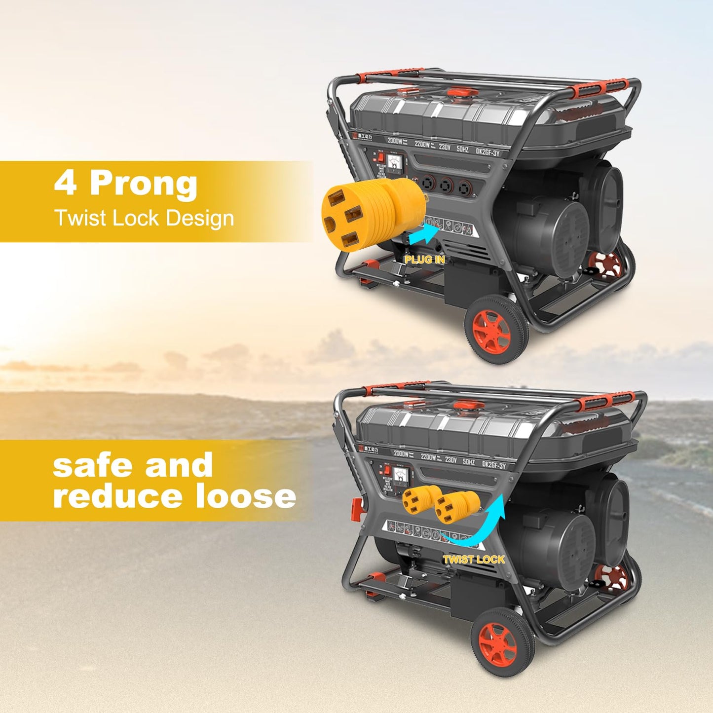 RV Generator Adapter Compatible with NEMA L14-30P to 14-50R 30 Amp to 50 Amp Locking Generator 4 Prong Heavy Duty for RV Trailer Camper Generator EV Level 2 Charging.