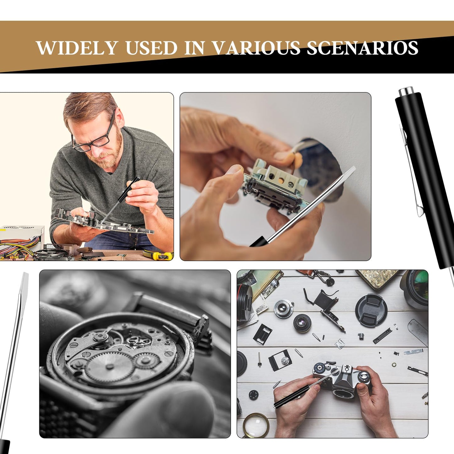 6 Pcs Pocket Screwdriver Mini Tops and Pocket Screwdrivers with Magnet Pocket Screwdriver for Mechanical Electrician Technician Repair Tool (Black)