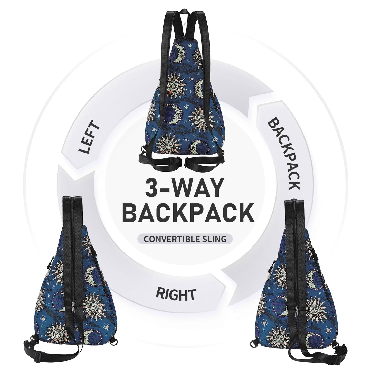 HAWEE Convertible Rope Sling Bag for Women - Water-Resistant Chest Bag & Casual Daypack, Lightweight Crossbody Backpack for Travel, Cycling, Sun and Moon