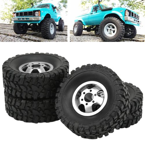 Hub Wheel Rims with Soft Rubber Tires, 4WD Rubber Tires Aluminum Alloy Wheel Hub for WPL C14 C24 B14 B24 B16 B36 1/16 RC Car Upgrade Part(Silver), car model accessories