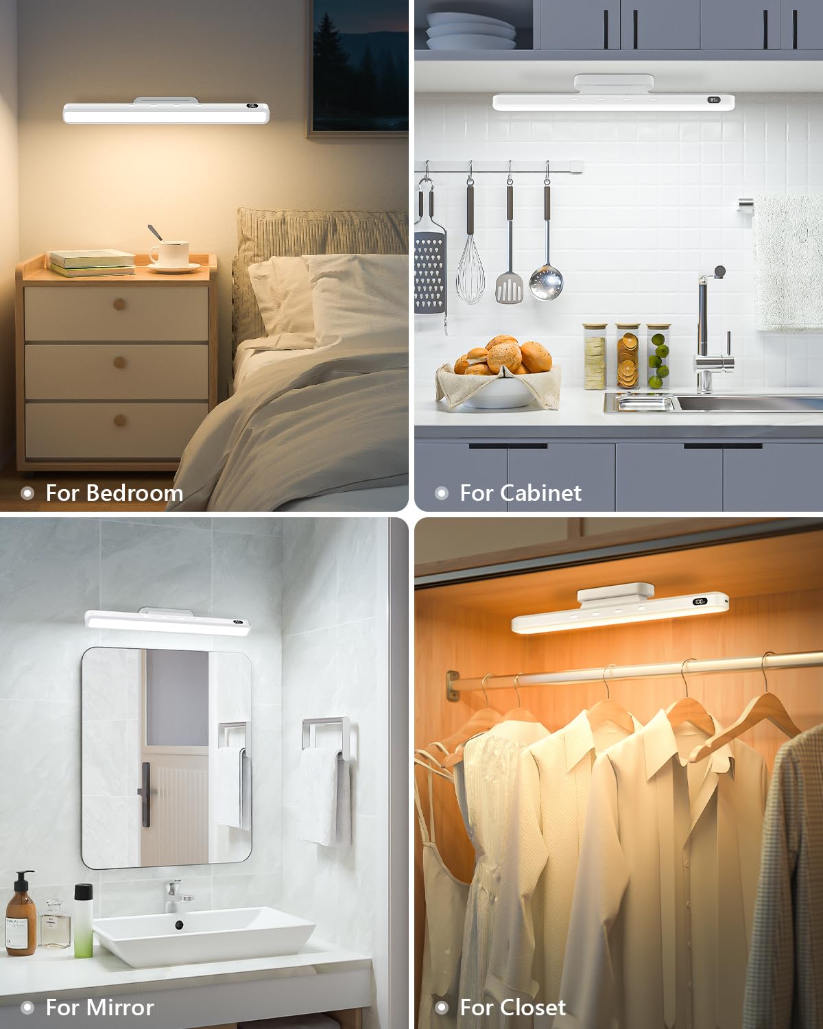 WILLED 5W Vanity Lights for Mirror, Eye-Friendly Mirror Light, 2500mah Rechargeable Under Cabinet Lights with Battery Display, Button Control Magnetic Light Bar for Closet, Bathroom and Desk