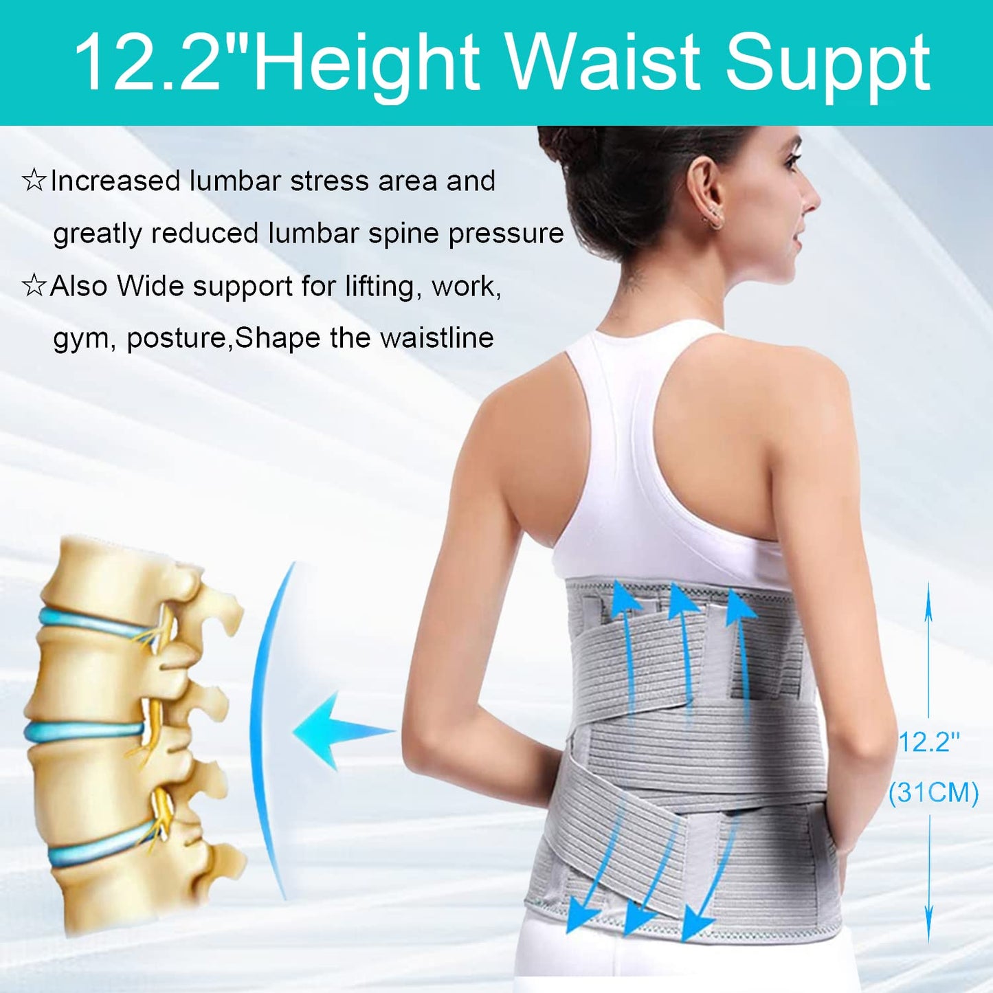 TANDCF Entire Back Brace, Lumbar Support Belt for Women & Men, Adjustable Waist Trainer Belt for Entire Back Pain Relief,Keeps Your Spine Straight and Safe (L)