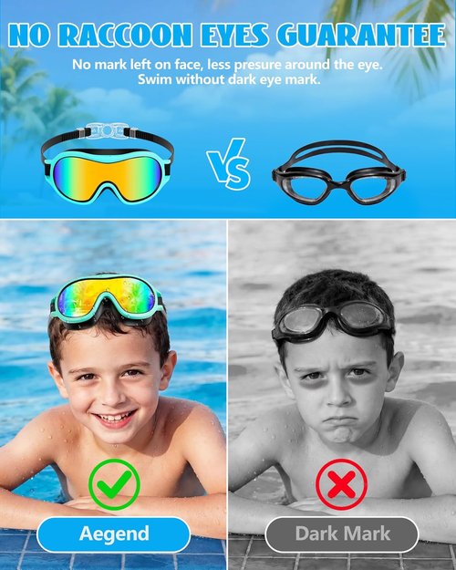 Aegend Swim Goggles for Kids 3-15 | Anti-Fog, UV Protection & Wide Vision - Waterproof Design