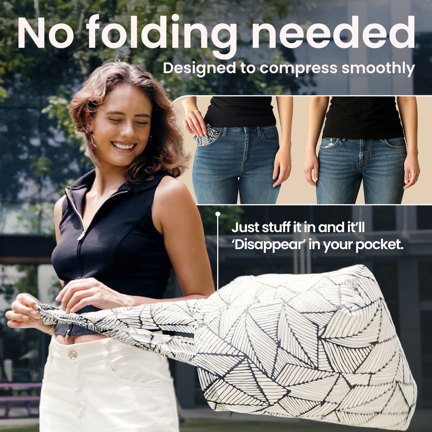 Nanobag Ultralight Tote - Heavy Duty Foldable Reusable Grocery & Travel Bag | XL Compact Black