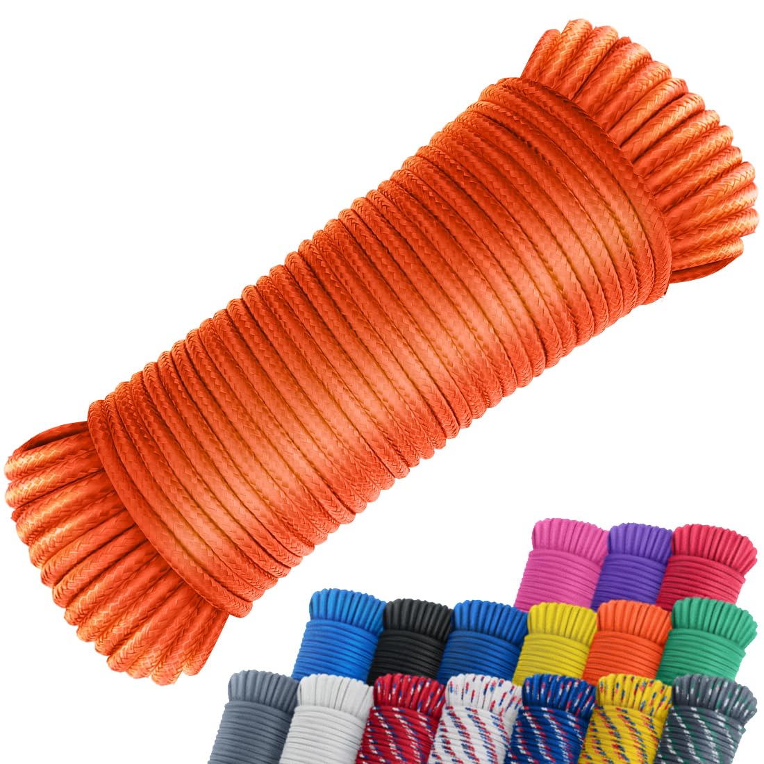 SMART&CASUAL 100 ft 1/4" Polyester Rope (Comparable to Nylon Rope) Poly Strong Utility Cord for Clothes Line Flag Pole Camping Crafting (Orange)
