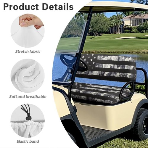 SEANATIVE Universal Fit Golf Cart Seat Covers Breathable Club Golf Cart Seat Cushions American Flag 2-Pack with Non-Slip Backing Golf Car Accessories Quick-Install Cover