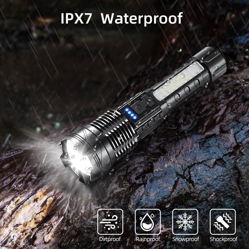 2 Pack LED Rechargeable Flashlights, 90,000 High Lumens Super Bright Flash Light, 7 Modes with COB Light, IPX6 Waterproof, Adjustable Focus Tactical Flashlights for Home Camping and Emergencies