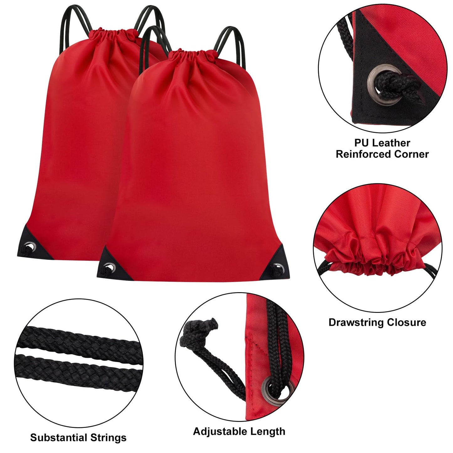 CALACH 2PCS Drawstring Bags Bulk, String Backpack for Men Women, Cinch Bag Draw String Back Bag for Gym, Sports, Travel, Swimming, Beach, Red
