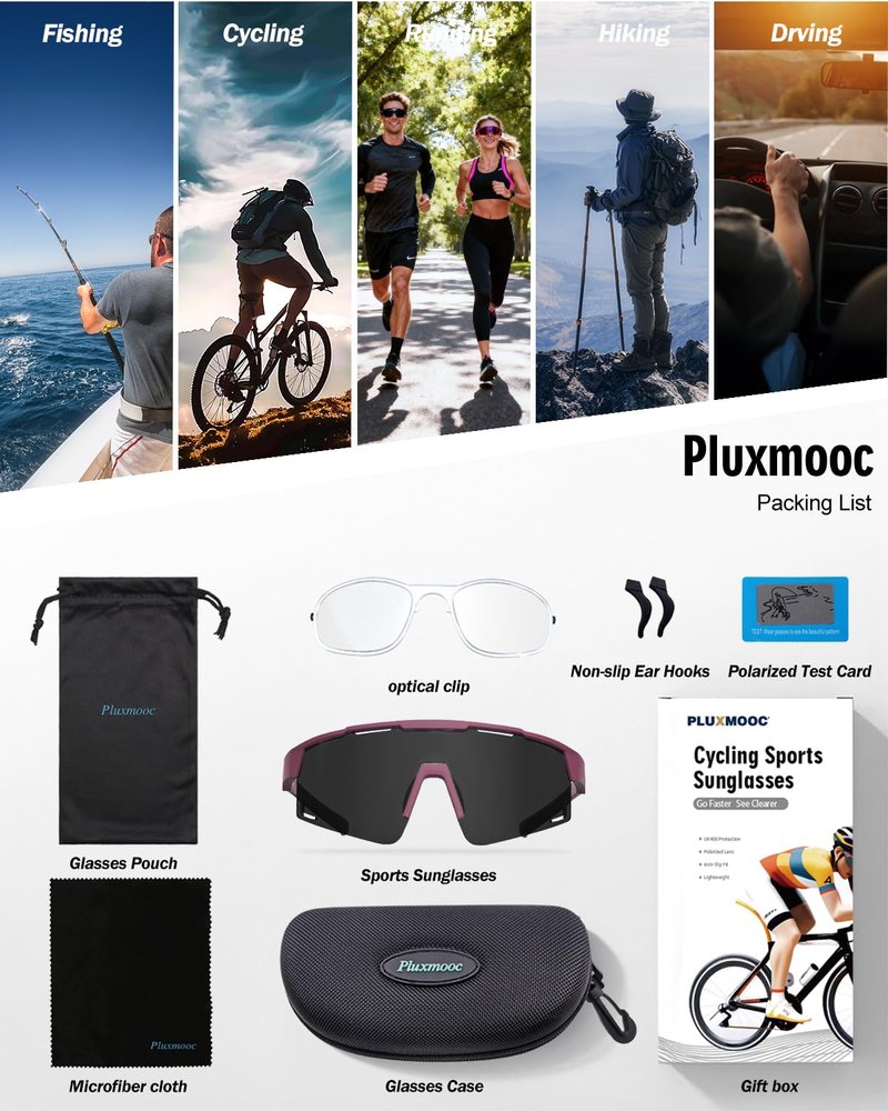 Pluxmooc Polarized Running Sunglasses for Women Men, Sports Sun Glasses for Cycling Baseball Golf Hiking Pickleball UV400 Protection (VK933/T2 Purple)