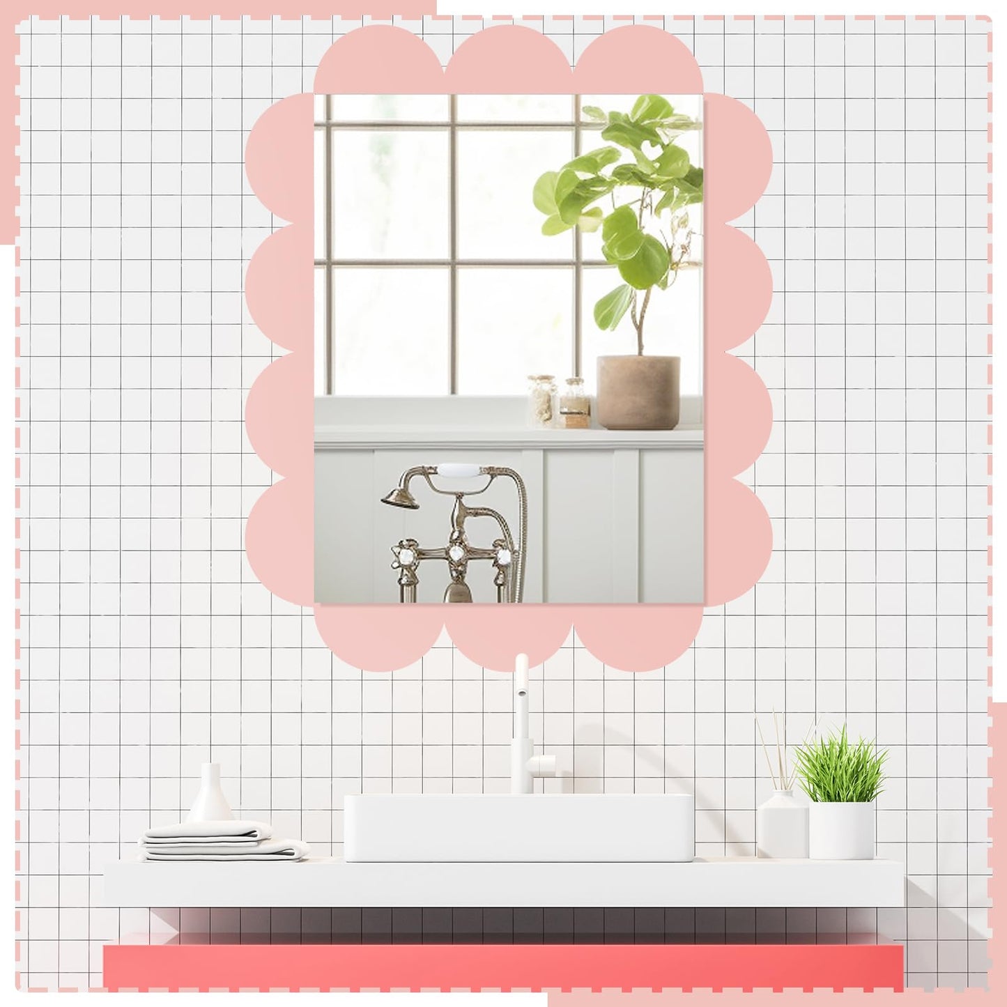 Nuanchu 10 Pcs Pink Peel and Stick Scallop Border Decal Trim 15. 75 Inch Boho Giant Scalloped Edge Wall Sticker Waterproof Vinyl Wall Decals for Kids Girls Bedrooms Playroom Nursery Classroom