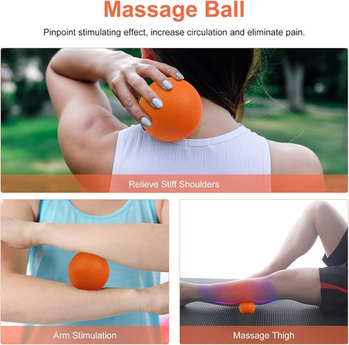 Aucuu Foam Roller Set - 5-in-1 Massage Roller, Yoga Stick, Ball & Stretching Strap | Orange