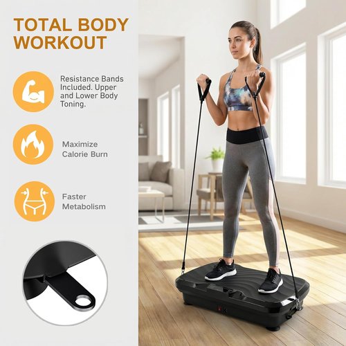 BARWING Vibration Plate - Whole Body Exercise Machine for Lymphatic Drainage | 300 LBS Capacity with Resistance Bands