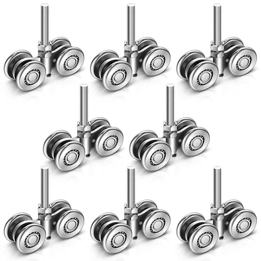 Yexiya 8 Pcs Wheel Trolley Assembly Barn Door Rollers for 1-3/4" Wide and 2-1/4" or Taller Rail Hanging Track, Beam Trolley Applied for Mount Heavy Barn or Shed Sliding Doors