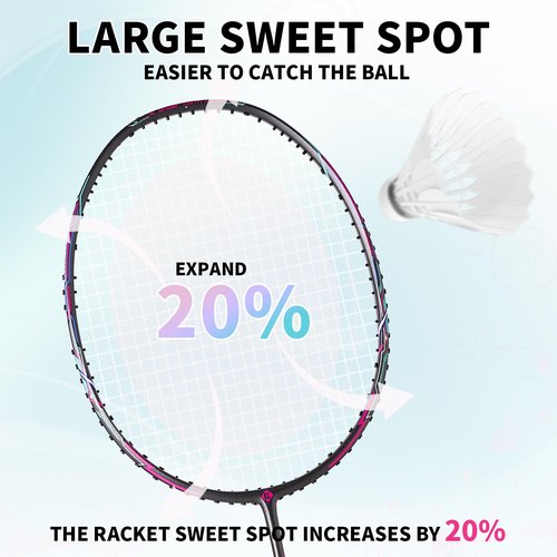 KUMPOO Badminton Racket Professional, Badminton Carbon Fiber Racket Set with Cover and Replacement Grip, 4U Pro Racquet Lightweight for Bgeinners Outdoor Games, Trainning, Exercise, White