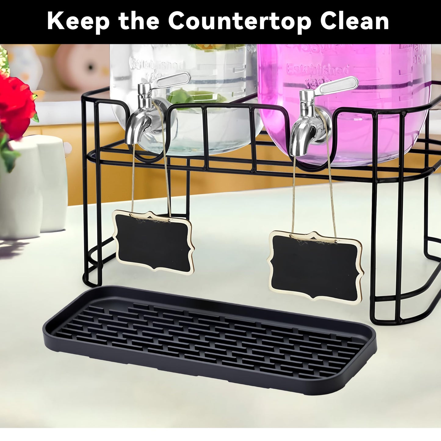 Drip Pan Compatible with 1 Gallon Drink Dispenser, 1 Pcs Silicone Tray Mat for DD&HAPP 1 Gallon Glass Drink Dispenser