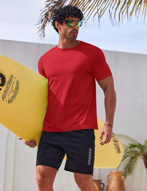 COOFANDY Men's UPF 50+ Swim Shirt - Short Sleeve Rash Guard | Quick-Dry Beach T-Shirt, Breathable