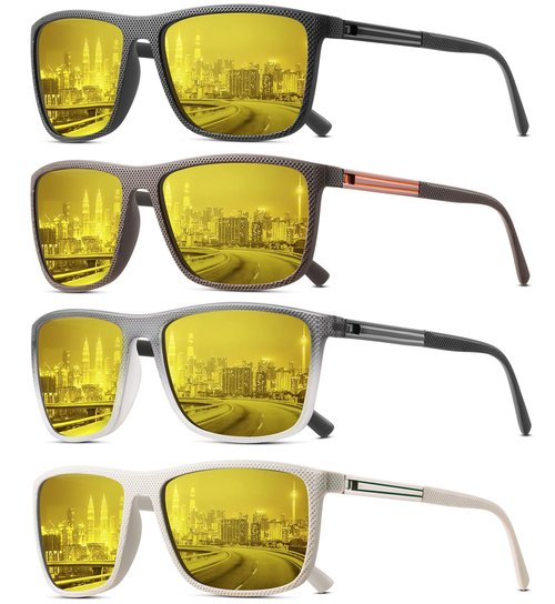 4pcs Night Vision Driving Polarized Glasses for Men HD Yellow Lens Night Anti Glare Goggles Lightweight Eyeglasses Frame