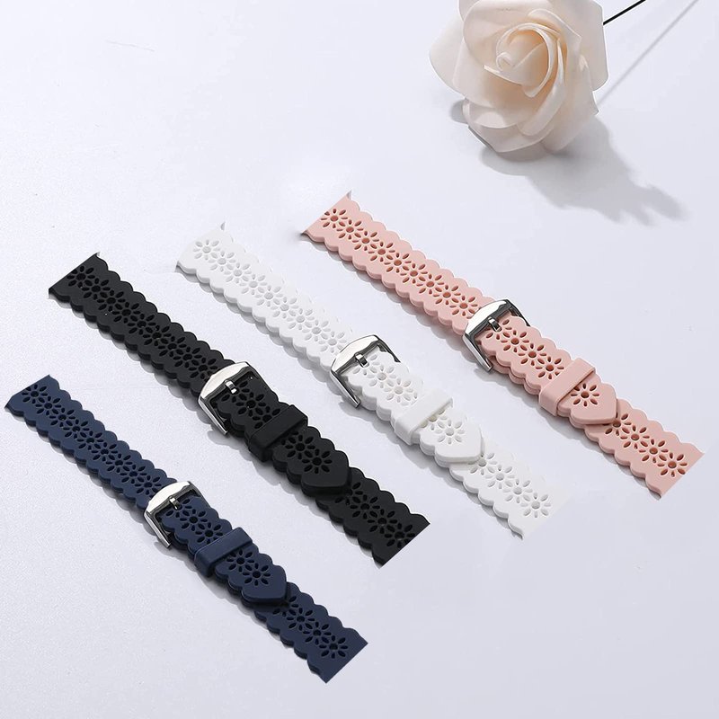 GTX13, GTX12 Smart Watches Band, Lamshaw 22mm Silicone Lace Slim Thin Hollow-Out Replacement Straps Compatible for Fitpolo GTX12, ENOMIR GTX12, Tensky GTX12, uaue T60, QXQ T60, QCOQ T60 Smart Watches (for 22mm size band, 3 pack-White+Black+Blue)