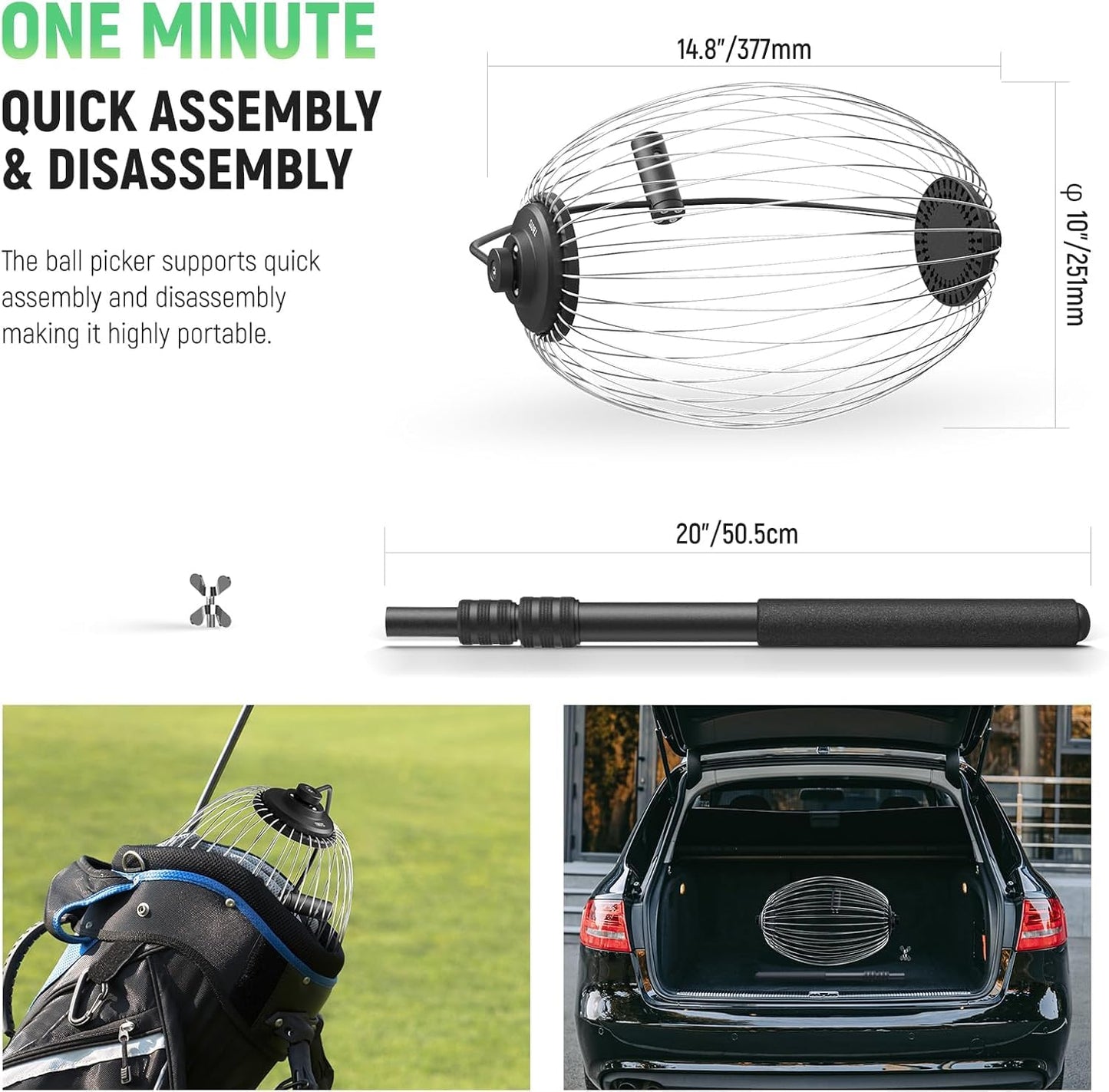 NEEWER Tennis Ball Pickleball Collector Roller, No Bending Over Quick Rolling Picker for 1.5"-3" Balls, 30-58"/77-148cm Telescopic Golf Ball Retriever for Up to 40 Tennis Balls, TB01S