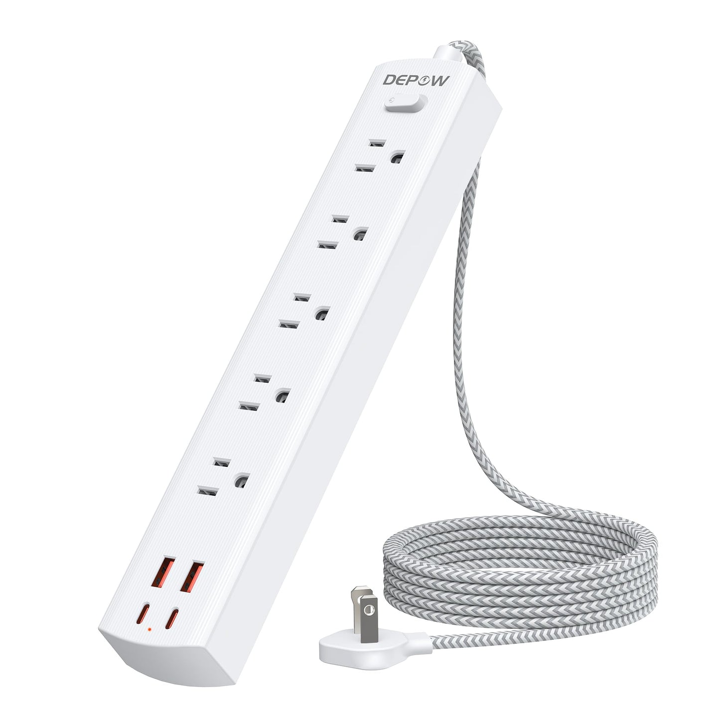 DEPOW 2 Prong Power Strip, 2 to 3 Prong Outlet Adapter with 5 AC & 4 USB Ports (2 USB C), 5FT Braided Cord, 1700J Two Prong Surge Protector, Wall Mountable, Ideal for Old House Non-Grounded Outlets