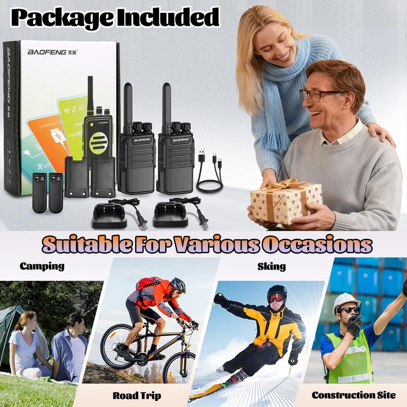 Rechargeable Walkie Talkies Long Range for Adults,FRS Radio Waki Taki Baofeng Radios Walkie-Talkie Two Way Radio USB-C 1500mAh Battery Flashlight VOX for Hiking Camping Trip Cruise (2 Pack)