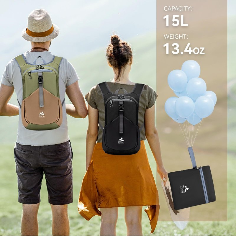 UtiaMiaoGonGo 15L Small Hiking Backpack for Men Women Lightweight Packable Backpack Foldable Casual Daypack for Camping Travel Outdoor, Black