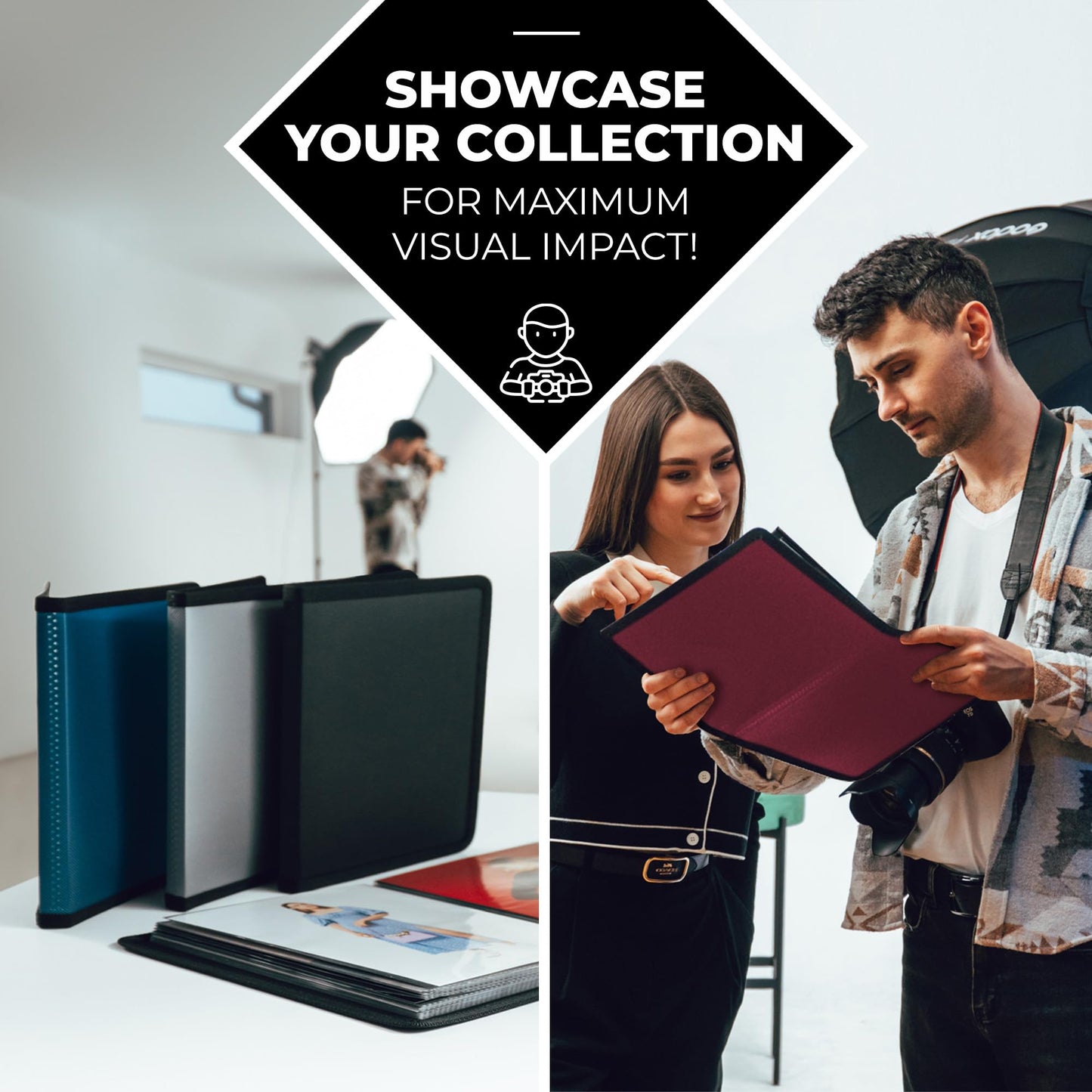 Dunwell Art Portfolio 8.5x11 Folder (Blue), Black Mounting Paper, Portfolio Binder for Artwork, 8.5 x 11 Art Folder, 24 Pockets Display 48 Pages, Acid-Free Poly Presentation Book