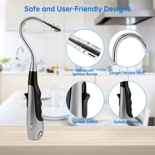 Butane Lighter Long Lighter with Visual Window for BBQ Candle,Gray(No Butane Inside)