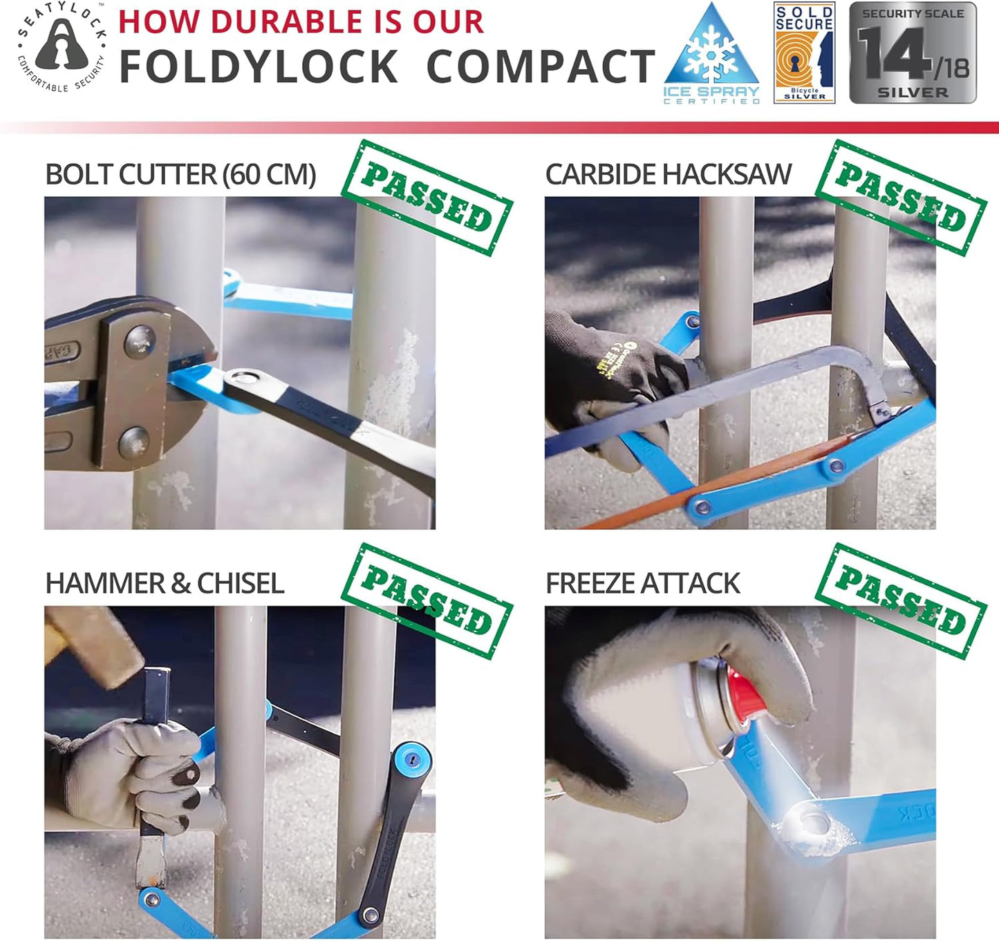 Seatylock FoldyLock Compact Folding Bike Lock - Lightweight High-Security Anti-Theft Design | Includes Keys & Case