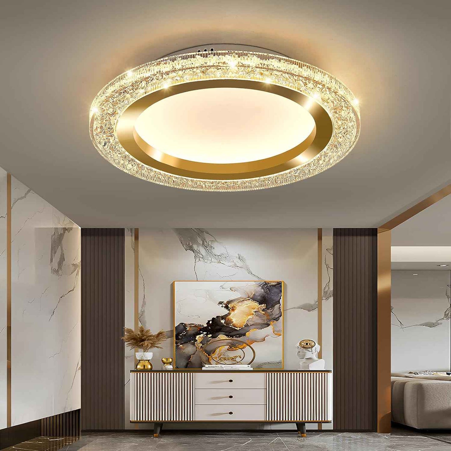28W Gold LED Flush Mount Ceiling Light - 12" Modern Round Fixture for Bedroom, Kitchen, Bathroom