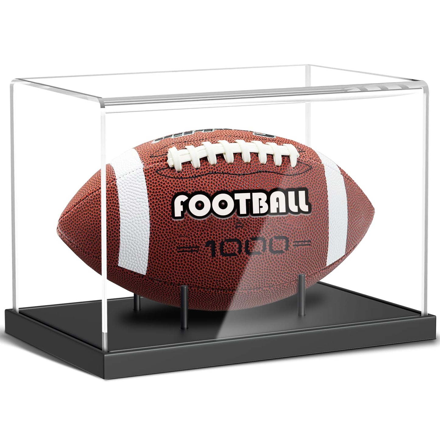 KKU Football Display Case, Acrylic Football Case with Wooden Base One-Piece Design, Autographed Football Holder for Football Fans & Collectors, Sports Collectibles, No Assembly Required - Black