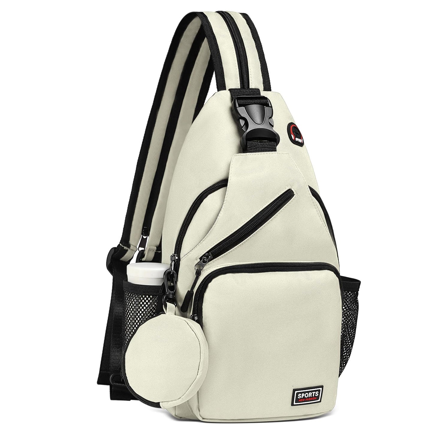 SUIKIHUM Convertible Sling Bag with Coin Pocket, 11" Tablet Crossbody Mini Backpack with Headphone Jack Casual Pack for Women Men Travel, White