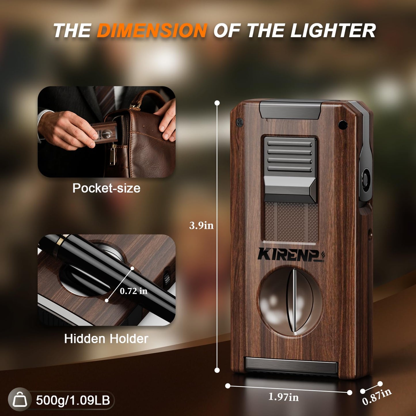 5-in-1 Multi-Torch Lighter with Dual Jet Flames, Auto-Pop Straight & V-Shape Shear, Punch, Holder, with Gift Box for Men, Refillable Butane Cool Lighters for Candle, Camping, Travel