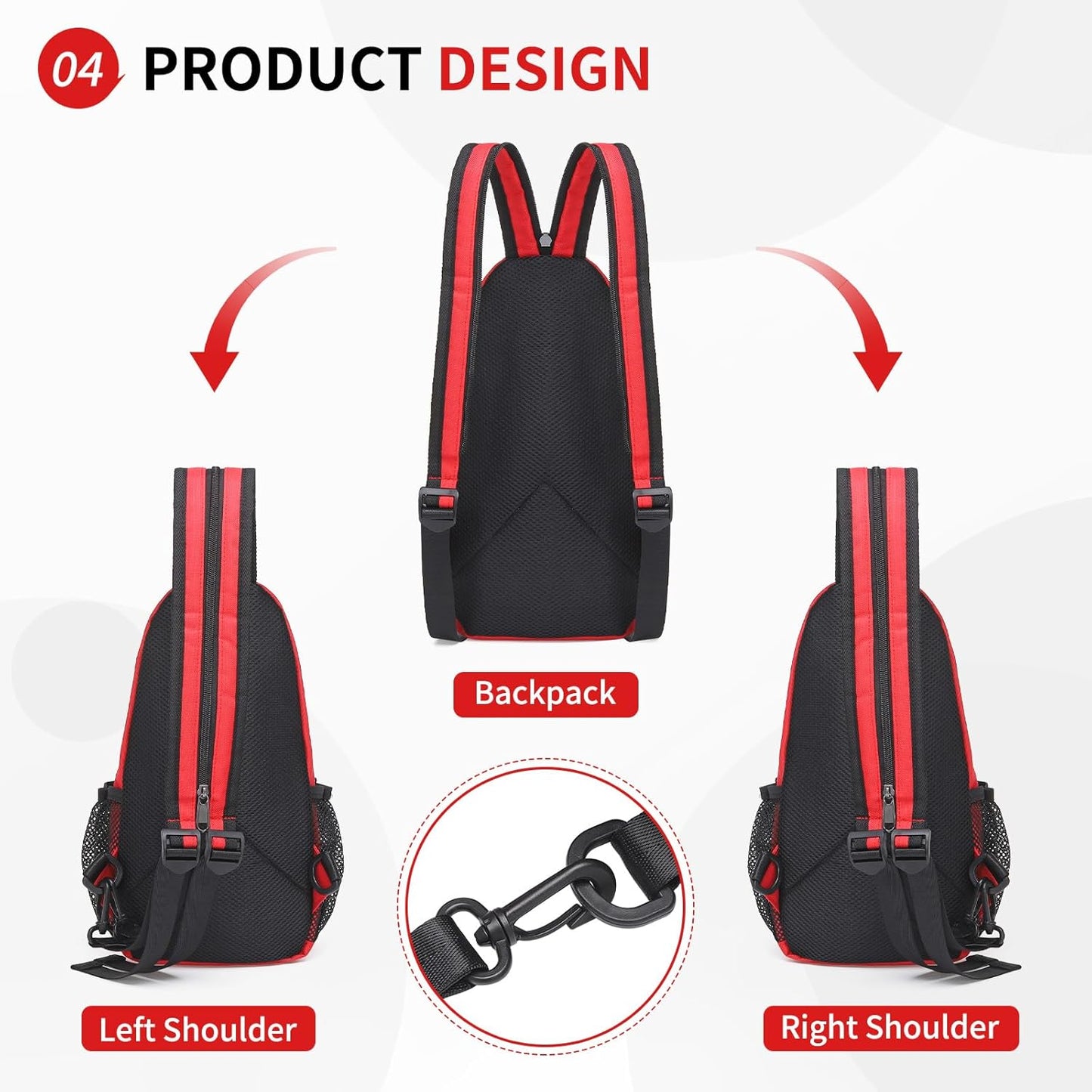 Skiennix Convertible Sling Bag - Lightweight Crossbody Backpack for 7.9" Tablet | Casual Travel & Hiking (Red)