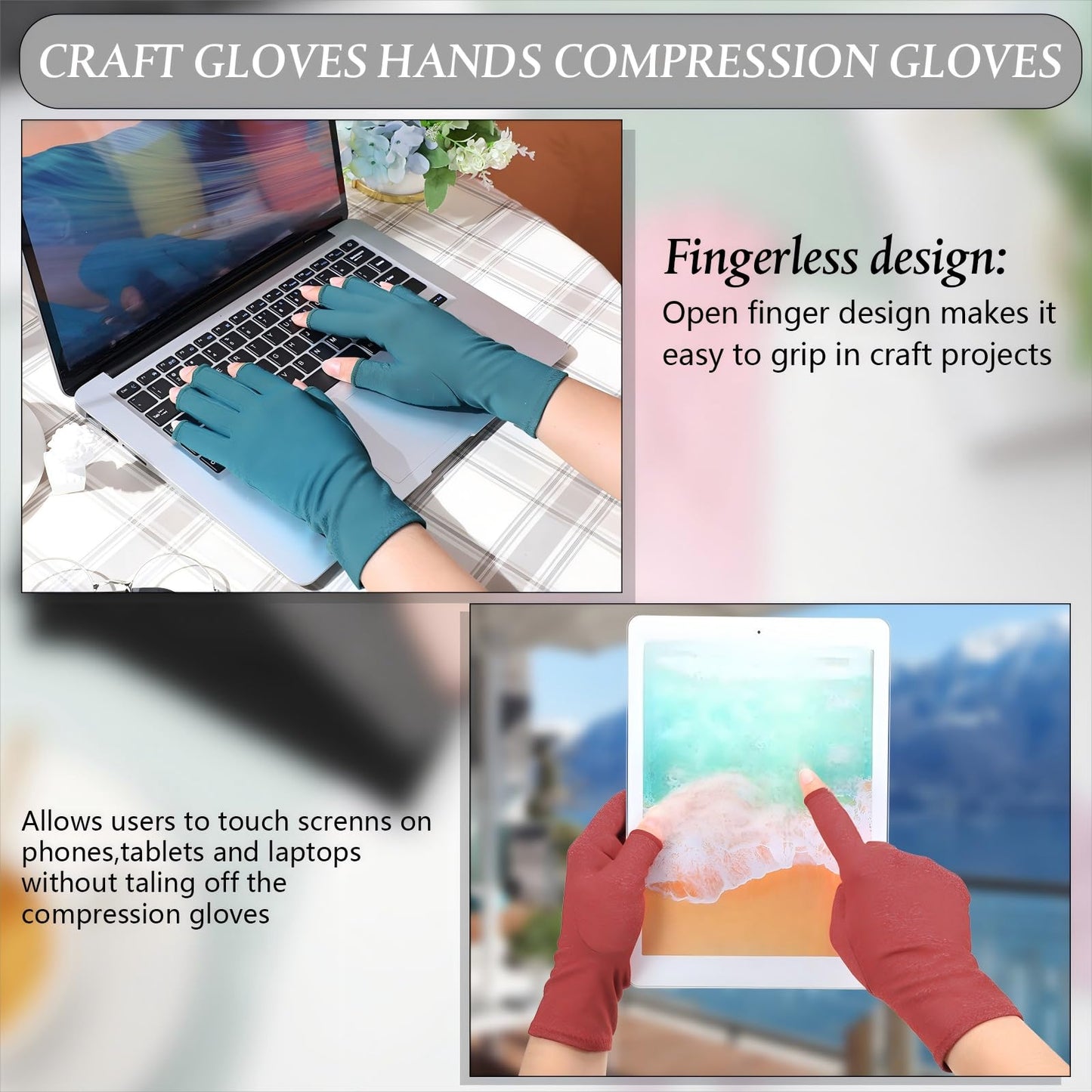 Crowye 8 Pairs Arthritis Compression Gloves Relieve Muscle Pain Fingerless Gloves Bulk Typing coverings for Women Men(Medium,Colorful)