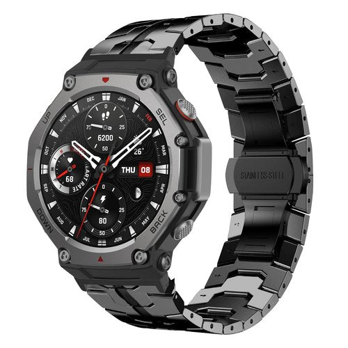 HinZann Metal Band for Amazfit T-Rex 3 48mm, Stainless Steel, Metal Adjustable Strap, Men Women, No Gap Replacement Bracelet Wristband for Amazfit T-Rex 3 48mm - Black