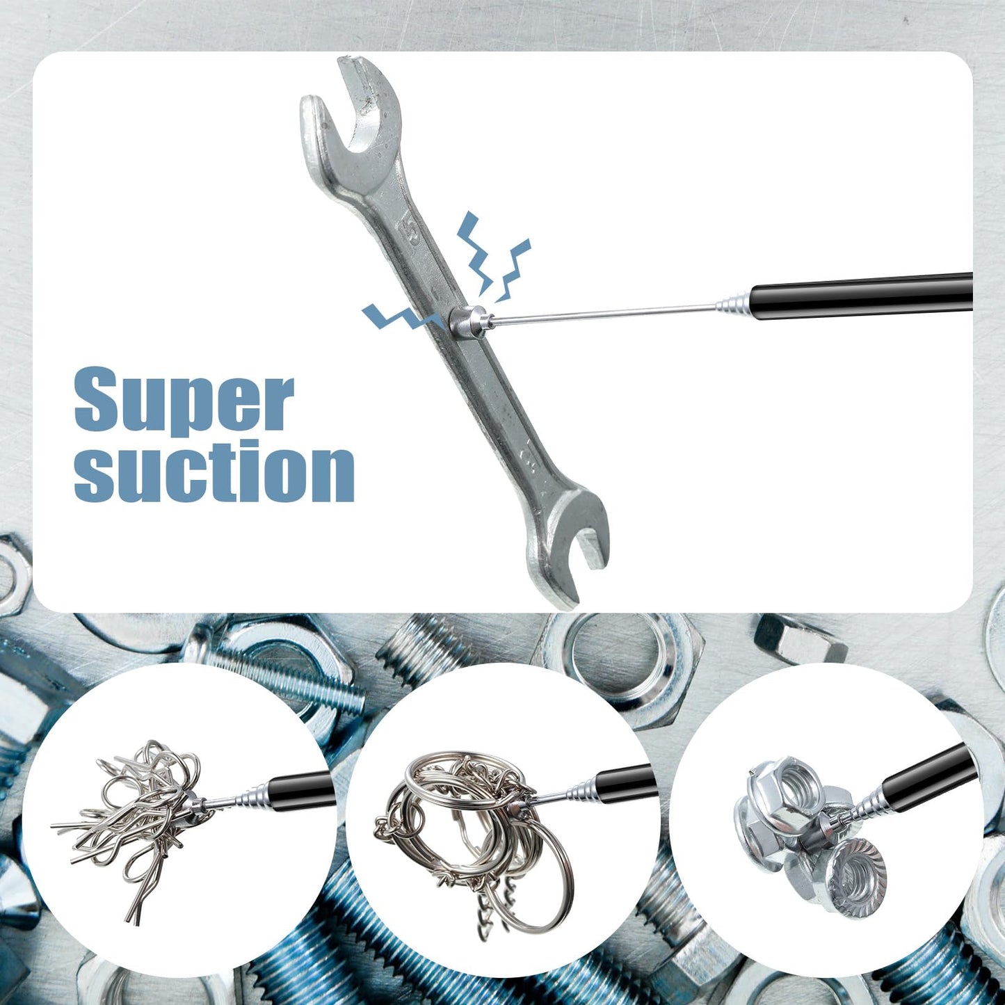 Patelai 8 Pieces Telescoping Magnetic Pick up Tool Grabbers Reacher Tools with Pocket Clip 25 Inch Telescopic Retrieving Magnet Gift for Man, Father, Mechanic, Handyman, Husband (Black)