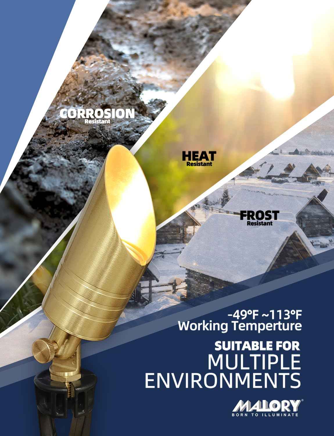 MALORY Brass Landscape Spotlight,12V AC/DC Low Voltage LED Landscape Lighting,Waterproof Spot Up Light for Garden,Patio and Yard (4-Pack with Bulb)