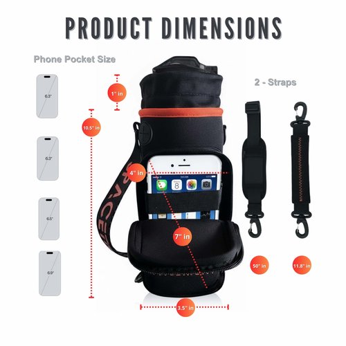 SPACETRONY Water Bottle Carrier Bag with 32 oz Water Bottle Included, Neoprene Pouch Holder with Adjustable Shoulder Strap and Zippered Pockets, Crossbody Sling for Hiking, Running and Camping