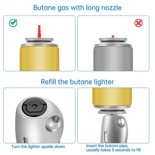 Butane Lighter Long Lighter with Visual Window for BBQ Candle,Gray(No Butane Inside)
