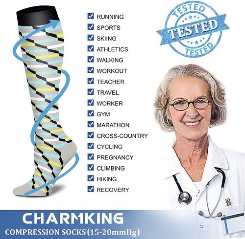 CHARMKING Compression Socks - 15-20 mmHg Support for Circulation | 8 Pairs for Athletic Running & Cycling